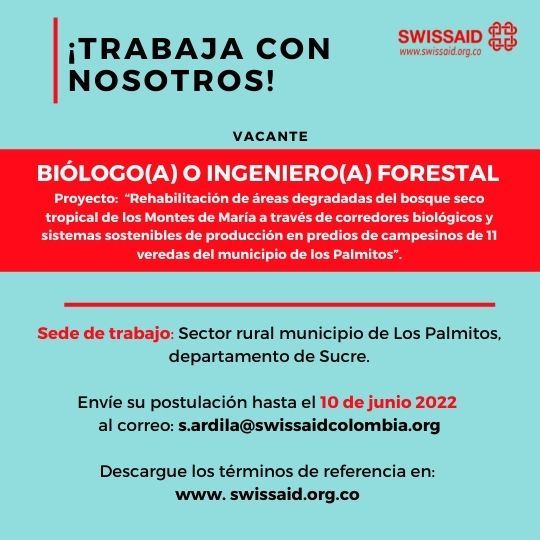 CERRADA. Convocatoria para Biólogo(a) y/o Ingeniero(a) Forestal en Los Palmitos, Sucre